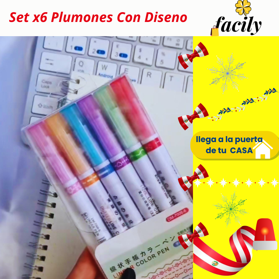 Set de X6 Plumones Con Diseno